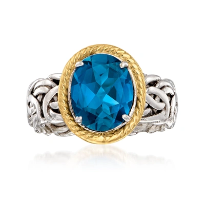 Ross-simons London Blue Topaz Byzantine Ring In 14kt Yellow Gold And Sterling Silver