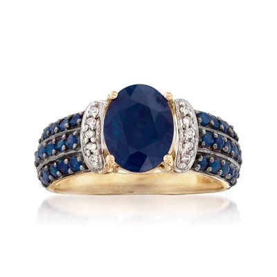 Ross-simons Sapphire Ring With Diamond Accents In 14kt Yellow Gold In Blue