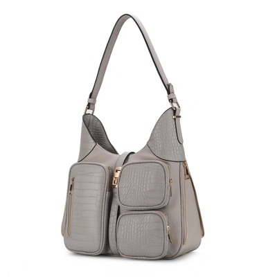 Mkf Collection By Mia K Daphne Crocodile-embossed Vegan Leather Shoulder In Grey