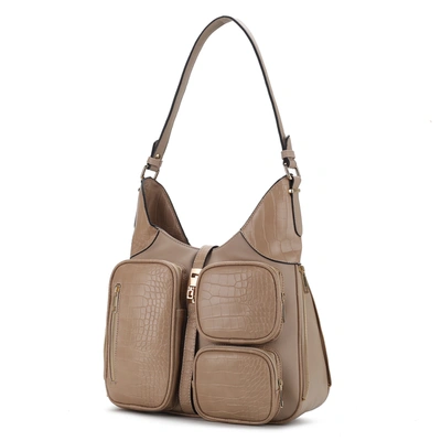 Mkf Collection By Mia K Daphne Crocodile-embossed Vegan Leather Shoulder In Beige