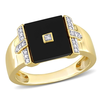 Mimi & Max 8ct Tgw Square Black Onyx And 1/10ct Tw Diamond Men's Ring In Yellow Plated Sterling Silver