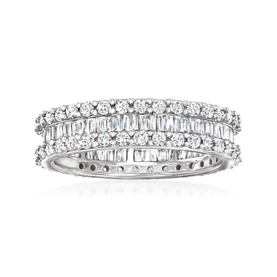 Ross-simons Brilliant And Baguette-cut Diamond Eternity Band In 14kt White Gold With Rhodium In Silver