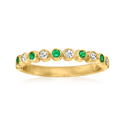 Rs Pure By Ross-simons Bezel-set Diamond And . Emerald Ring In 14kt Yellow Gold In Green