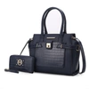 Mkf Collection By Mia K Isla Crocodile Embossed Vegan Leather Women's Satchel Bag With Wallet -2 Pieces In Blue