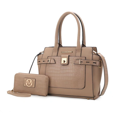Mkf Collection By Mia K Isla Crocodile Embossed Vegan Leather Women's Satchel Bag With Wallet -2 Pieces In Beige