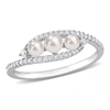 MIMI & MAX CULTURED FRESHWATER PEARL AND 1/5 CT TDW DIAMOND BYPASS RING IN 14K WHITE GOLD