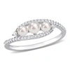Mimi & Max Cultured Freshwater Pearl And 1/5 Ct Tdw Diamond Bypass Ring In 14k White Gold In White
