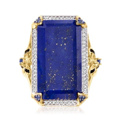 Ross-simons Lapis, White Topaz And . Sapphire Bumblebee Ring With Black Enamel In 18kt Gold Over Sterling In Blue