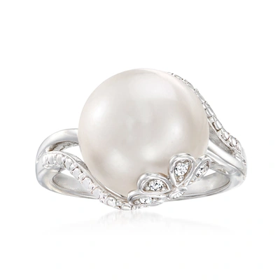 Ross-simons 12-12.5mm Cultured Pearl Ring With Diamond Accents In Sterling Silver In White