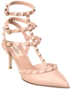 Valentino Rockstud Caged 65 Grainy Leather Ankle Strap Pump In Pink