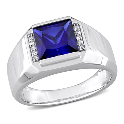 Mimi & Max 3ct Tgw Created Sapphire And Diamond Accent Men's Ring In 10k White Gold In Blue