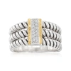 Ross-simons Cz 3-row Ring In Sterling Silver And 14kt Yellow Gold In Gold
