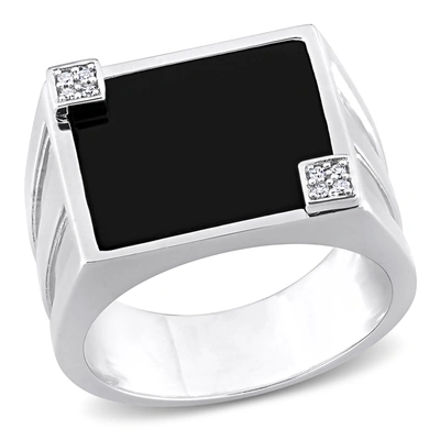 Mimi & Max 5ct Tgw Square Black Onyx And Diamond Accent Men's Ring In Sterling Silver