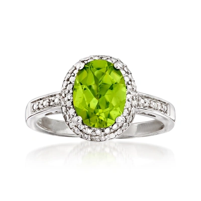 Ross-simons Peridot And Diamond-accented Ring In Sterling Silver In Green
