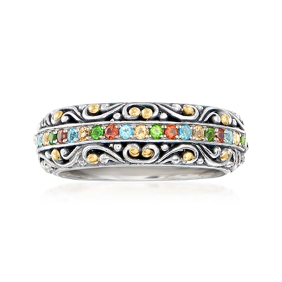 Ross-simons Multi-gemstone Balinese Ring In Sterling Silver With 18kt Yellow Gold