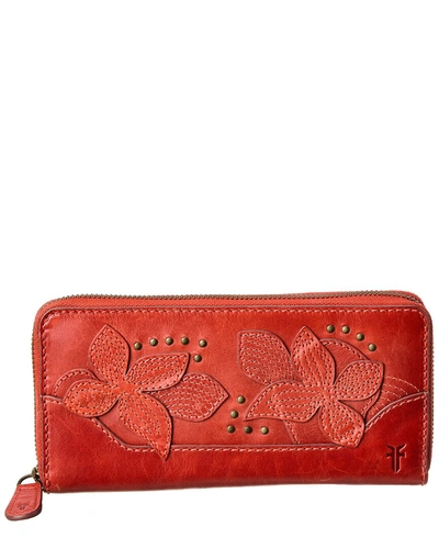 Frye Melissa Studded Floral Zip Leather Wallet In Brown