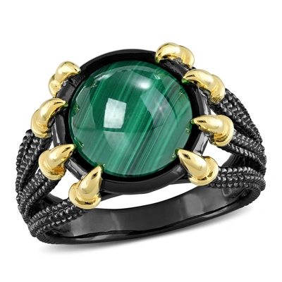 Mimi & Max 6ct Tgw Malachite Roped Split-shank Cocktail Ring In 2-tone Yellow And Black Rhodium Plated Sterling In Green