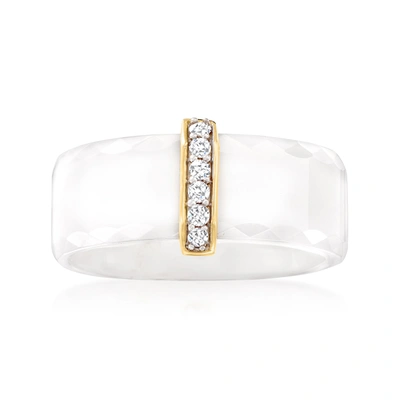 Ross-simons White Ceramic And Diamond Ring With 14kt Yellow Gold