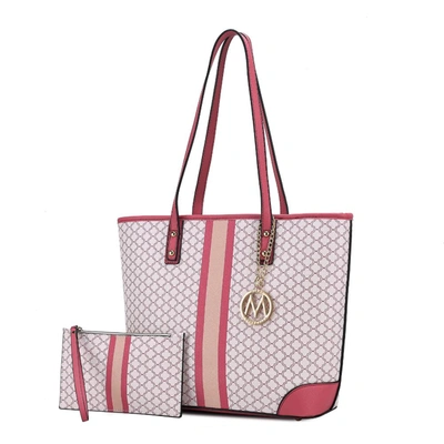 Mkf Collection By Mia K Arya Vegan Leather Women's Tote Bag With Wristlet Pouch- 2 Pieces In Pink