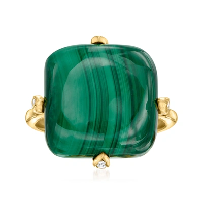 Ross-simons Malachite Ring With White Topaz Accents In 18kt Gold Over Sterling In Green