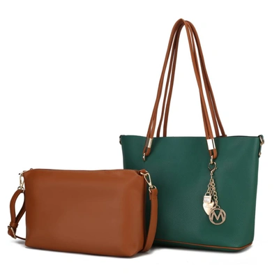 Mkf Collection By Mia K Malay Vegan Leather Women's Tote Bag With Cosmetic Pouch - 2 Pieces In Green