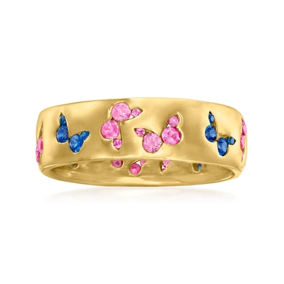 Ross-simons Pink And Blue Sapphire Butterfly Ring In 18kt Gold Over Sterling In Yellow