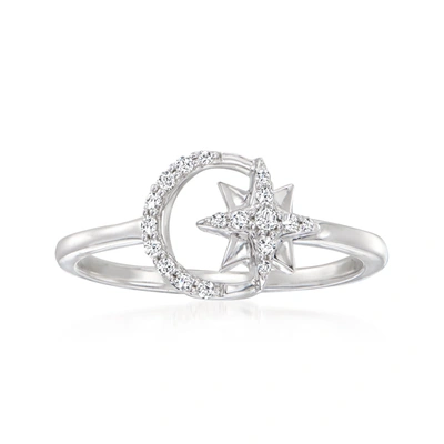 Rs Pure Ross-simons Diamond Moon And Star Ring In Sterling Silver