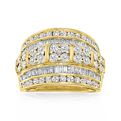 Ross-simons Round And Baguette Diamond Multi-row Ring In 18kt Gold Over Sterling