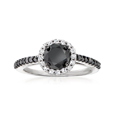 Ross-simons Black And White Diamond Halo Ring In Sterling Silver