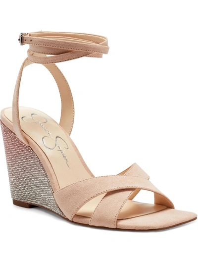 Jessica Simpson Arlisa 2 Womens Faux Suede Ankle Strap Wedge Sandals In Beige