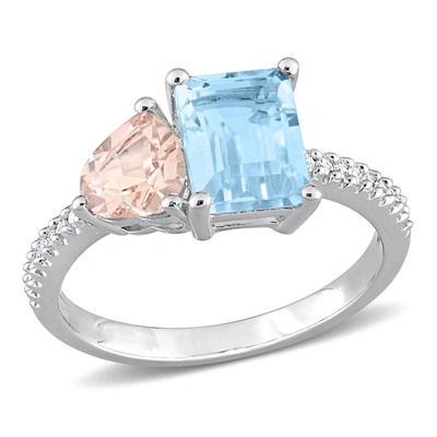 Mimi & Max 2 5/8 Ct Tgw Sky Blue Topaz And Morganite With 1/10 Ct Tw Diamond 2-stone Toi Et Moi Ring In Sterlin