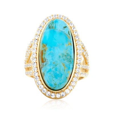 Ross-simons Mosaic Kingman Turquoise And White Topaz Ring In 18kt Gold Over Sterling In Blue