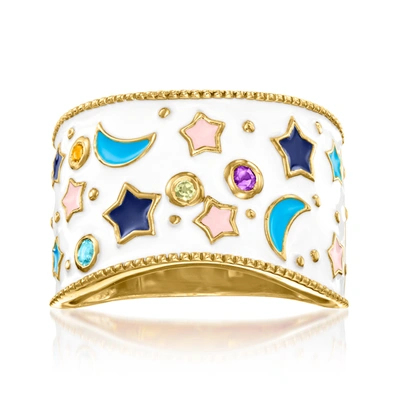 Ross-simons Multi-gemstone And Multicolored Enamel Celestial Ring In 18kt Gold Over Sterling In Blue