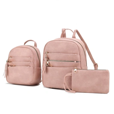 Mkf Collection By Mia K Roxane Vegan Leather Women's Backpack With Mini Backpack And Wristlet Pouch- 3 Pieces In Pink