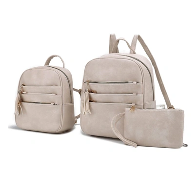 Mkf Collection By Mia K Roxane Vegan Leather Women's Backpack With Mini Backpack And Wristlet Pouch- 3 Pieces In Beige