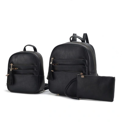 Mkf Collection By Mia K Roxane Vegan Leather Women's Backpack With Mini Backpack And Wristlet Pouch- 3 Pieces In Black