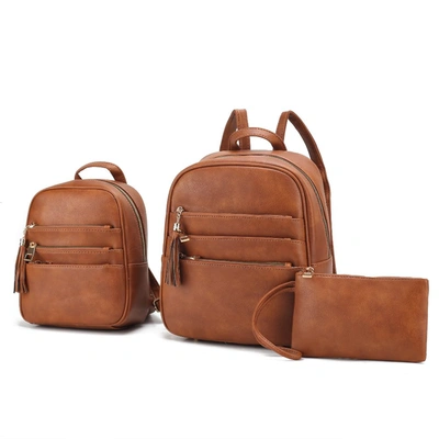 Mkf Collection By Mia K Roxane Vegan Leather Women's Backpack With Mini Backpack And Wristlet Pouch- 3 Pieces In Brown