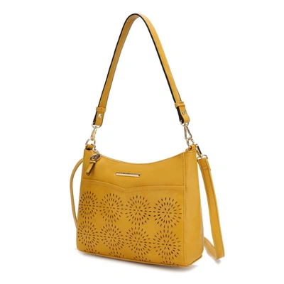 Mkf Collection By Mia K Alanis Laser Cut Vegan Leather Women's Shoulder Handbag In Yellow