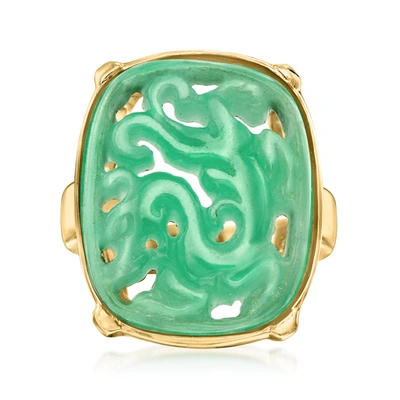 Ross-simons Carved Dragon Ring In 18kt Gold Over Sterling In Green