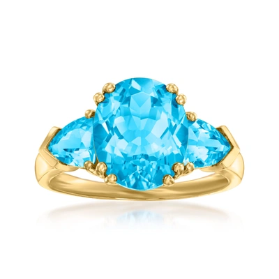 Ross-simons Swiss Blue Topaz 3-stone Ring In 14kt Yellow Gold