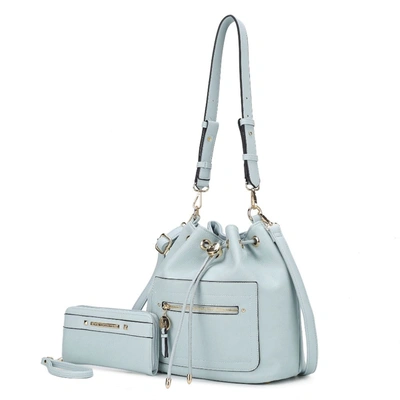 Mkf Collection By Mia K Larissa Vegan Leather Women's Bucket Bag With Wallet- 2 Pieces In Blue