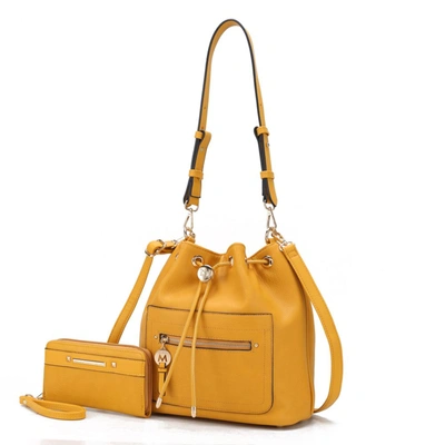 Mkf Collection By Mia K Larissa Vegan Leather Women's Bucket Bag With Wallet- 2 Pieces In Yellow