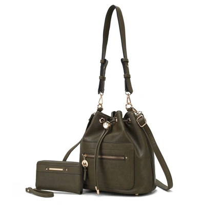 Mkf Collection By Mia K Larissa Vegan Leather Women's Bucket Bag With Wallet- 2 Pieces In Green