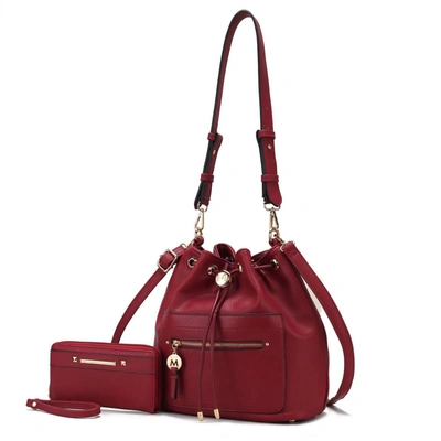 Mkf Collection By Mia K Larissa Vegan Leather Women's Bucket Bag With Wallet- 2 Pieces In Red