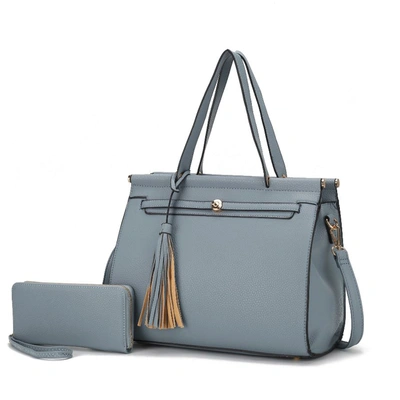 Mkf Collection By Mia K Shelby Vegan Leather Women's Satchel Bag With Wallet -2 Pieces In Blue