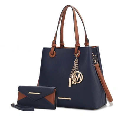 Mkf Collection By Mia K Kearny Vegan Leather Women's Tote Bag With Wallet- 2 Pieces In Blue