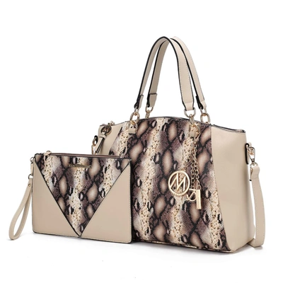 Mkf Collection By Mia K Addison Snake Embossed Vegan Leather Women's Tote Bag With Matching Wristlet- 2 Pieces In Beige