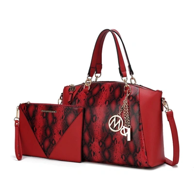 Mkf Collection By Mia K Addison Snake Embossed Vegan Leather Women's Tote Bag With Matching Wristlet- 2 Pieces In Red