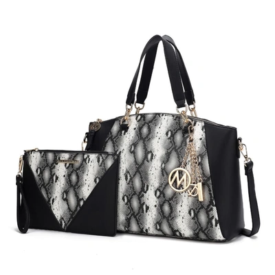 Mkf Collection By Mia K Addison Snake Embossed Vegan Leather Women's Tote Bag With Matching Wristlet- 2 Pieces In Black