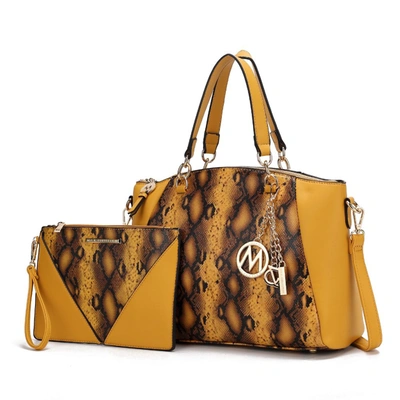 Mkf Collection By Mia K Addison Snake Embossed Vegan Leather Women's Tote Bag With Matching Wristlet- 2 Pieces In Yellow